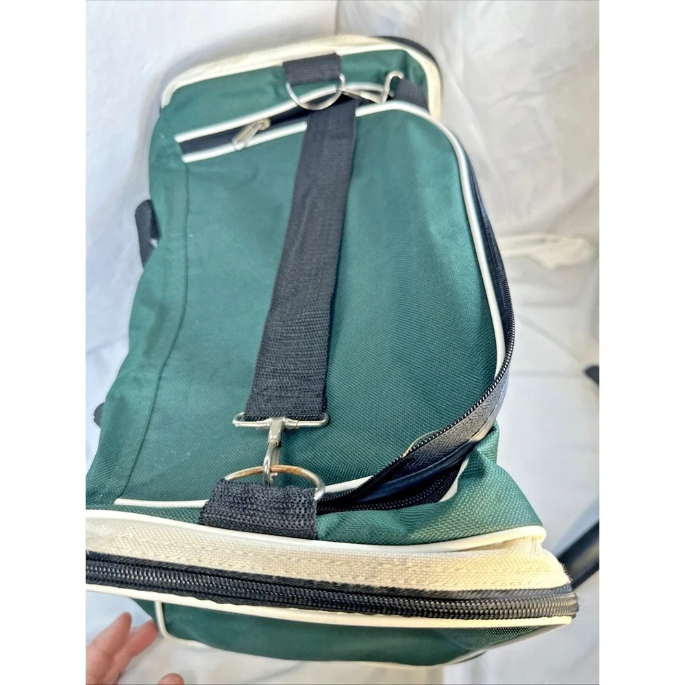 Belmont Park Duffel Bag Green And Cream Adjustable Strap Multiple Pockets